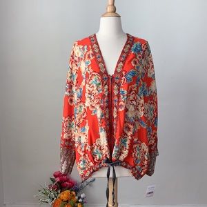 FREE PEOPLE Wildflower Kimono Zip Front Pockets
